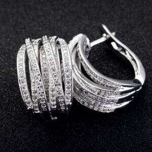 NEW Silver and White Sapphire Stud Hoop Earrings